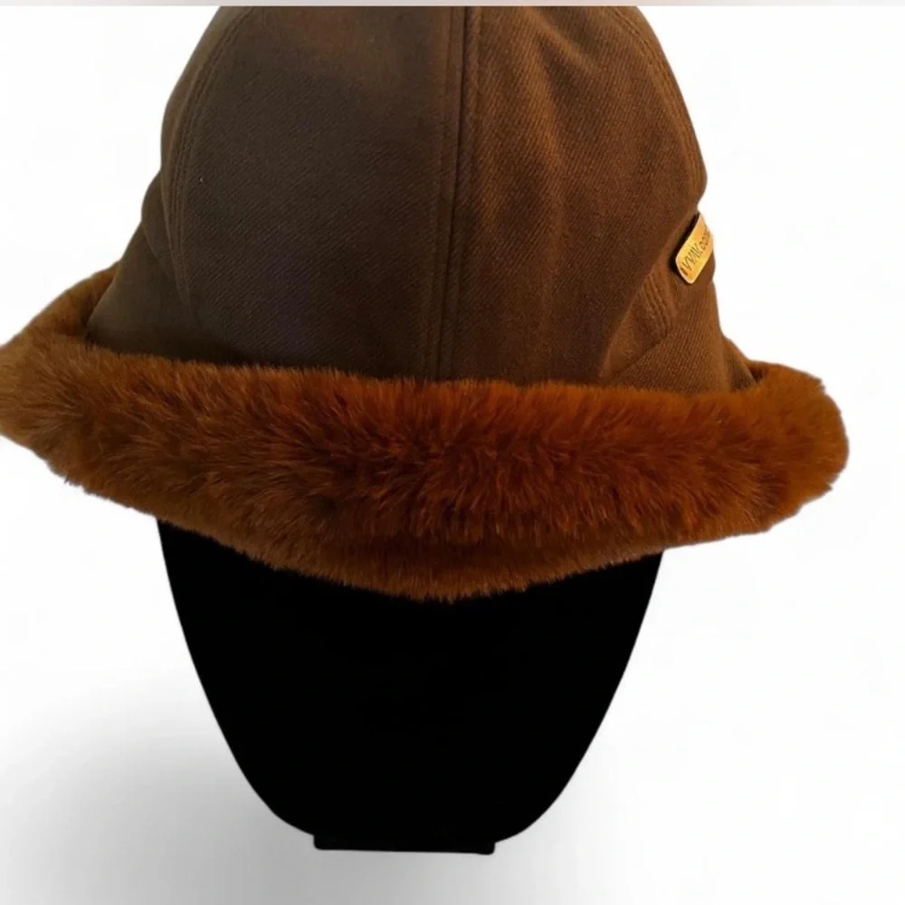 Brown Fur-Trimmed Bucket Hat. Perfect for the Holiday Season